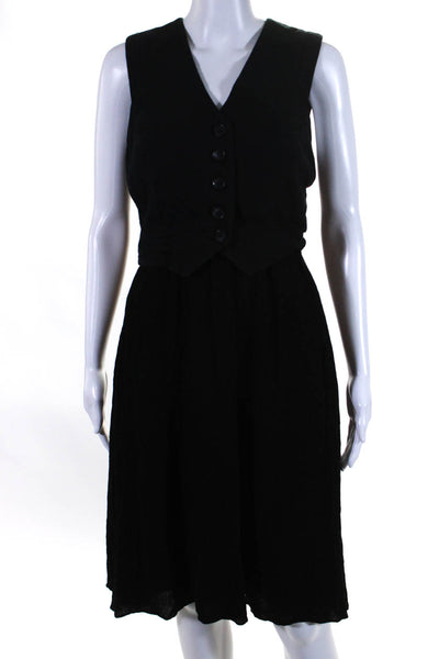 Neutral Territory Womens Ruched V-Neck Buttoned Layered Midi Dress Black Size 6