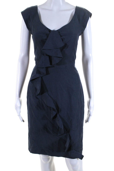 Rebecca Taylor Womens Silk Blend Ruffle Trim Sleeveless Zip Up Dress Blue Size 6