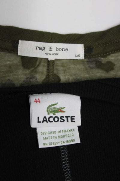 Lacoste Rag & Bone Women V-Neck Top Short Sleeve Tee Black Green Size 44 L Lot 2