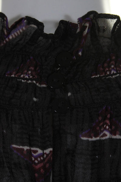 Ba&Sh Womens Geometric Print High Neck Long Sleeve Mini Dress Black Size 0
