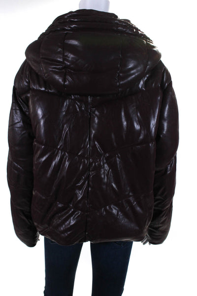 Zara Womens Long Sleeve Full Zip Short Hooded Puffer Coat Burgundy Red Size XS