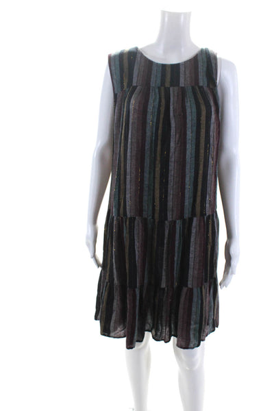 Velvet by Graham & Spencer Womens Striped Metallic Drop Waist Dress Black Size M