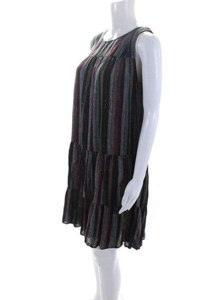 Velvet by Graham & Spencer Womens Striped Metallic Drop Waist Dress Black Size M