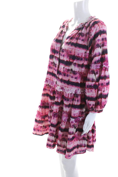 Valencia & Vine Womens Cotton Striped Tie Dye Button Up A-Line Dress Pink Size M