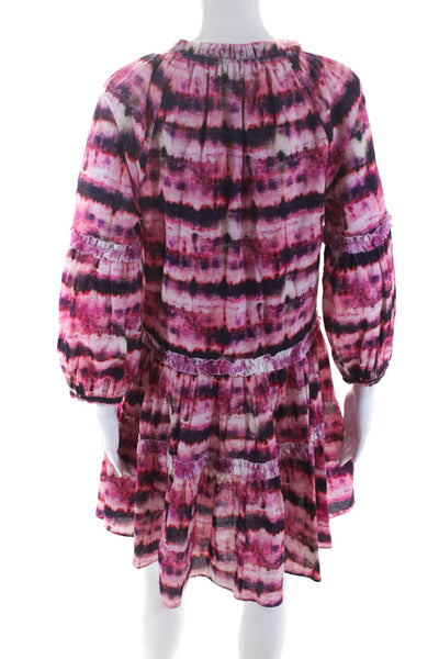 Valencia & Vine Womens Cotton Striped Tie Dye Button Up A-Line Dress Pink Size M