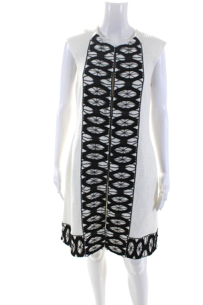 St. John Couture Womens Tweed Crochet Front Dress White Black Wool Size 6