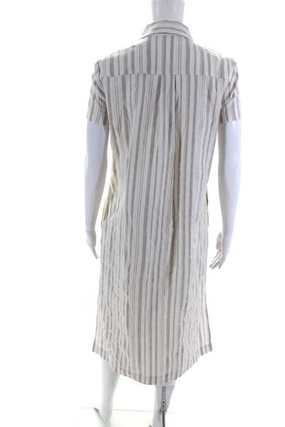 Theory Womens Linen Caliver Striped Button Down Shirt Dress White Grey Size 6