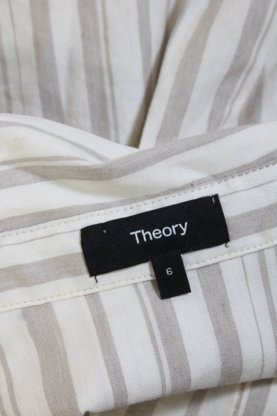 Theory Womens Linen Caliver Striped Button Down Shirt Dress White Grey Size 6