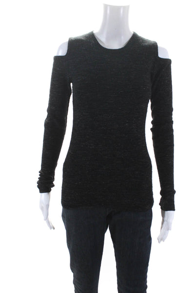 Current/Elliott Womens Wool Knit Long Sleeve Cut Out Crewneck Shirt Black Size S