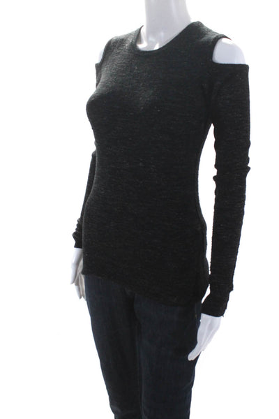 Current/Elliott Womens Wool Knit Long Sleeve Cut Out Crewneck Shirt Black Size S