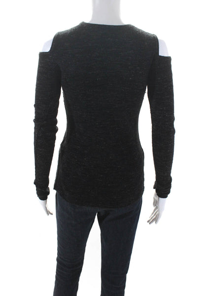 Current/Elliott Womens Wool Knit Long Sleeve Cut Out Crewneck Shirt Black Size S