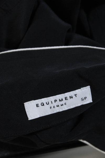 Equipment Femme Womens Silk Collared Long Sleeve Button Down Shirt Black Size S
