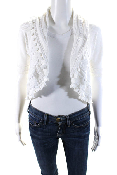 Lafayette 148 New York Womens Ruffled Cropped Cardigan Sweater White Size Petite