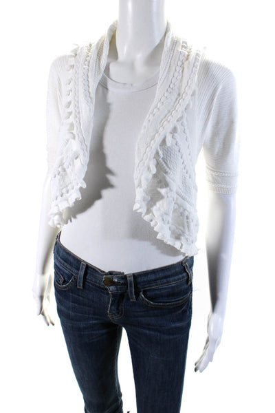 Lafayette 148 New York Womens Ruffled Cropped Cardigan Sweater White Size Petite