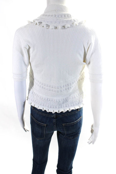 Lafayette 148 New York Womens Ruffled Cropped Cardigan Sweater White Size Petite