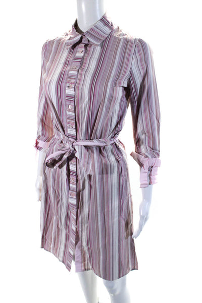 Whistles Womens Cotton Striped Print Collar Long Sleeve Button Dress Pink Size 6