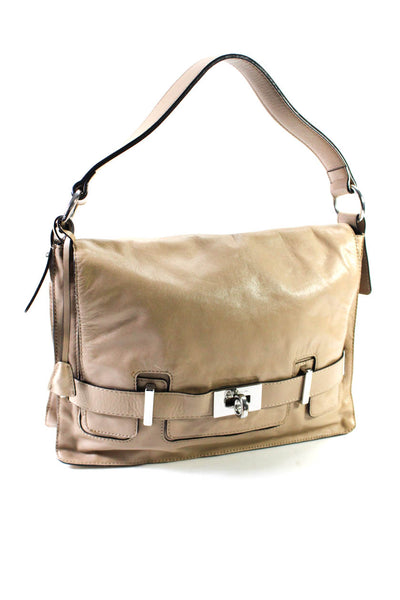 Karen Millen Womens Leather Silver Tone Flap Shoulder Handbag Beige