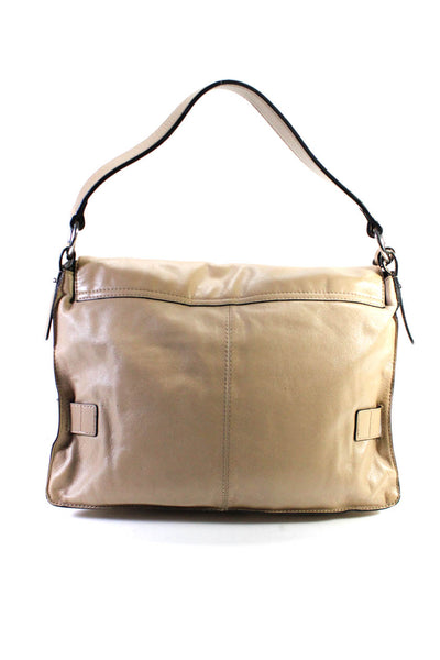 Karen Millen Womens Leather Silver Tone Flap Shoulder Handbag Beige