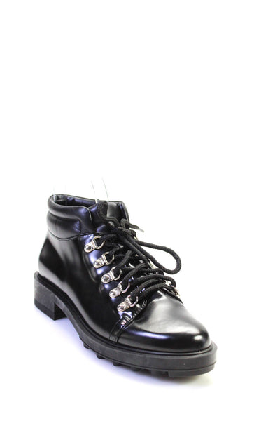 Tods Womens Patent Leather Cuban Heel Lace Up Combat Boots Black Size 8US 38EU