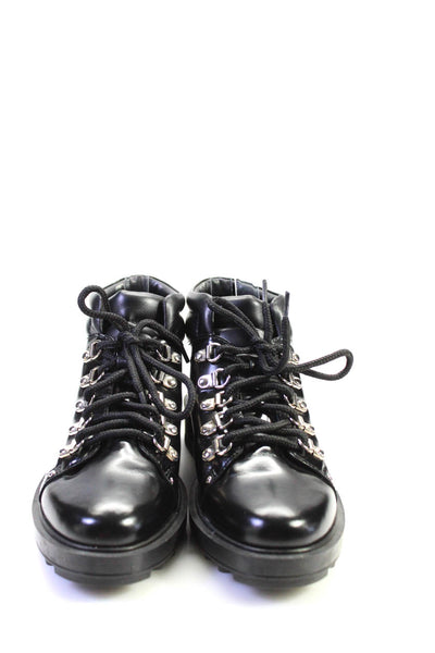 Tods Womens Patent Leather Cuban Heel Lace Up Combat Boots Black Size 8US 38EU