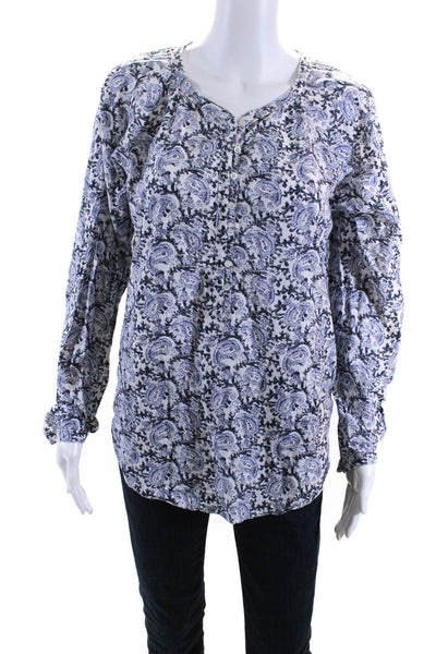 Xirena Womens Cotton Paisley Print Long Sleeve Henley Blouse Shirt White Size S