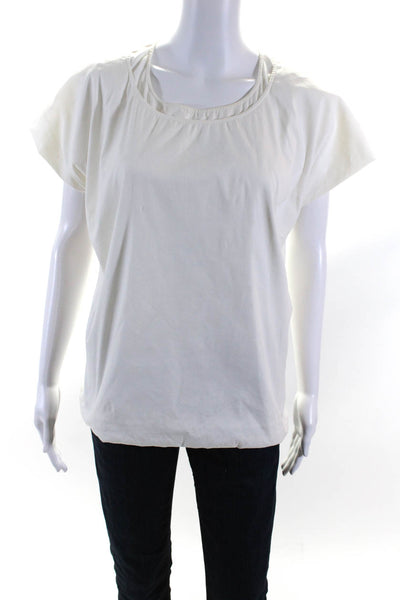 Jil Sander Womens Cotton Short Sleeve Layered Bubble Hem T-Shirt White Size 40