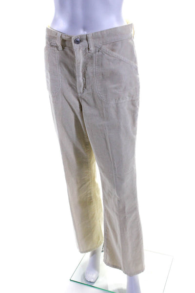 Redone Womens Mid Rise Pleated Straight Leg Corduroy Pants Ecru Size 28