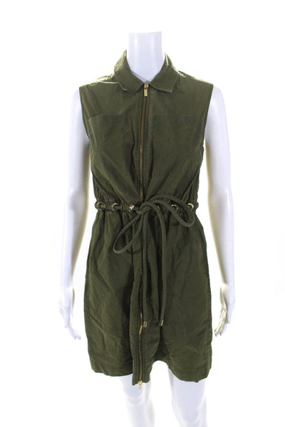 Derek Lam 10 Crosby Womens Cotton Drawstring Waist Sleeveless Dress Green Size 2