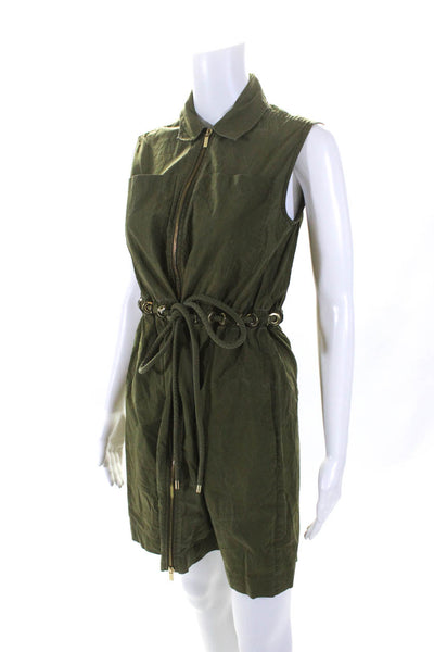 Derek Lam 10 Crosby Womens Cotton Drawstring Waist Sleeveless Dress Green Size 2