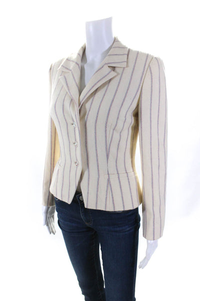 Peggy Jennings Womens Striped Collared Long Sleeve Buttoned Blazer Beige Size 4