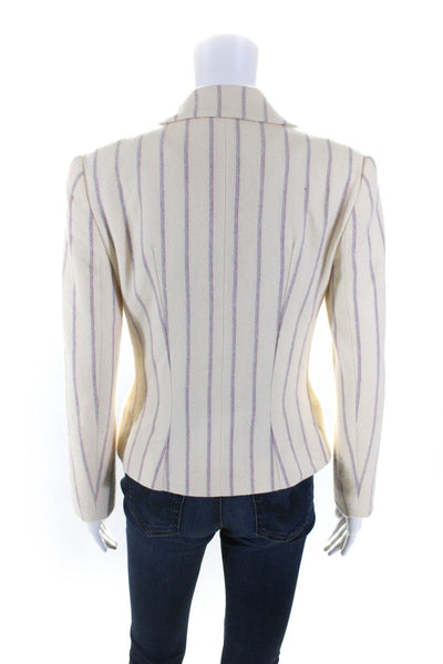 Peggy Jennings Womens Striped Collared Long Sleeve Buttoned Blazer Beige Size 4