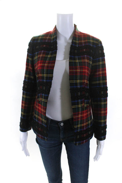 J Crew Womens Plaid Open Front Light Jacket  Multi Colored Wool Size 2