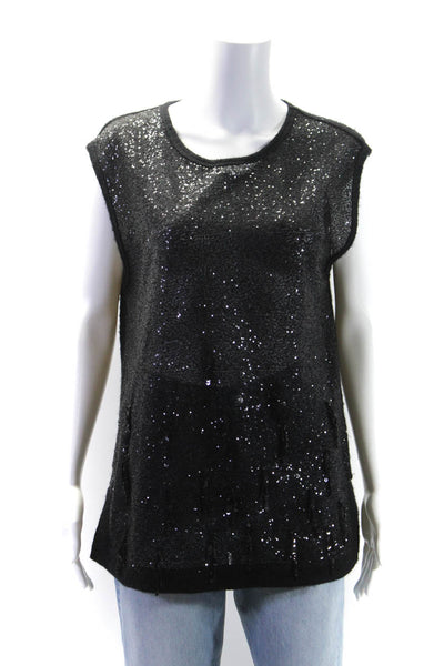 Pascal Millet Womens Sequin Covered Sleeveless Knit Tank Blouse Black Size 40