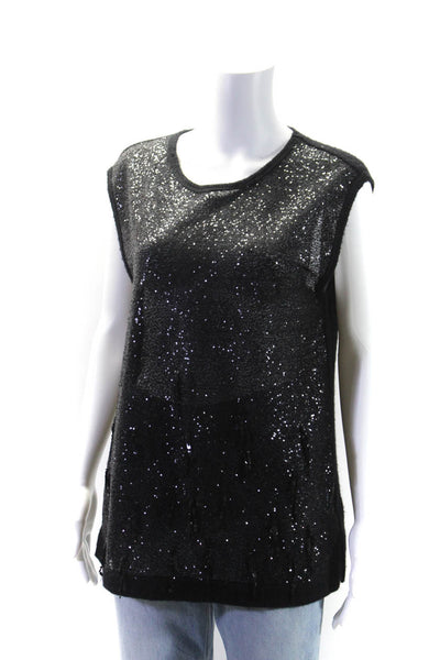 Pascal Millet Womens Sequin Covered Sleeveless Knit Tank Blouse Black Size 40