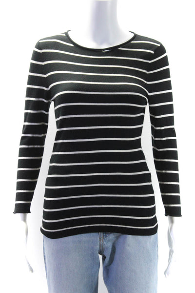 Maison De Papillon Womens Silk Long Sleeve Striped Knit Top Black Size XS