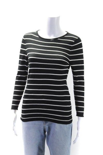 Maison De Papillon Womens Silk Long Sleeve Striped Knit Top Black Size XS