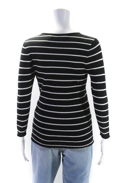 Maison De Papillon Womens Silk Long Sleeve Striped Knit Top Black Size XS