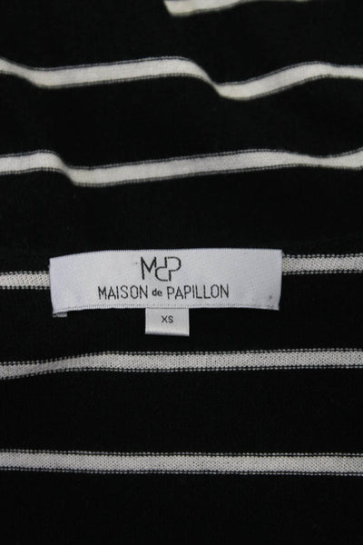 Maison De Papillon Womens Silk Long Sleeve Striped Knit Top Black Size XS