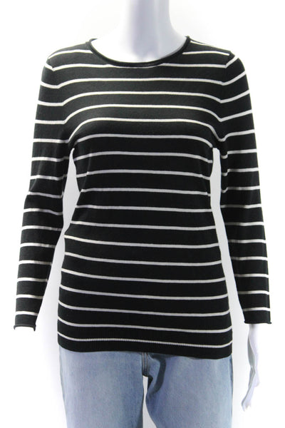 Maison De Papillon Womens Silk Long Sleeve Striped Sweater Top Black Size S