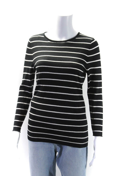 Maison De Papillon Womens Silk Long Sleeve Striped Sweater Top Black Size S