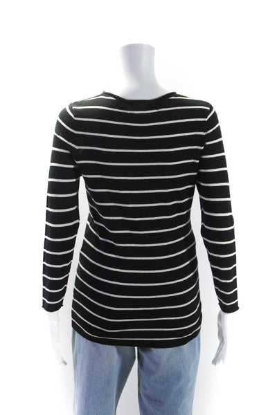 Maison De Papillon Womens Silk Long Sleeve Striped Sweater Top Black Size S