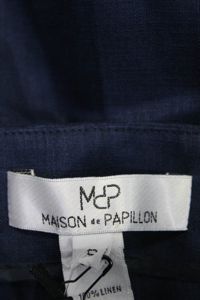Maison De Papillon Womens Linen High Rise Straight Leg Trousers Navy Size S