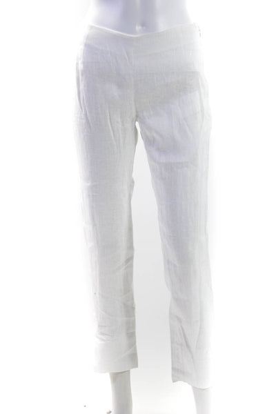 Maison De Papillon Womens Linen High Rise Slim Fit Trousers White Size XS