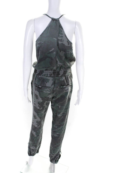 Pam & Gela Womens Camouflage Drawstring Waist Sleeveless Jumpsuit Green Size P