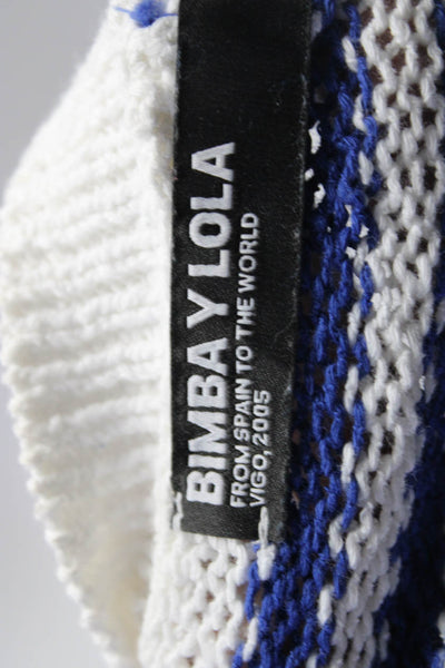 Bimba Y Lola Womens Cotton Knit Striped Round Neck Short Sleeve Top Blue Size XS