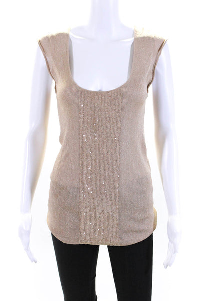 Iisli Womens Glitter Print Sleeveless Pullover Tank Top Blouse Brown Size M