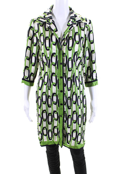 Milly Womens Silk Striped Print Buttoned Collar Long Sleeve Blouse Green Size 8