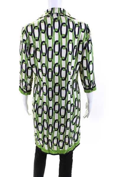 Milly Womens Silk Striped Print Buttoned Collar Long Sleeve Blouse Green Size 8