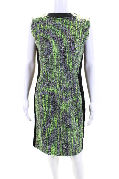 Elie Tahari Womens Textured Round Neck Sleeveless Zip Sheath Dress Green Size 8