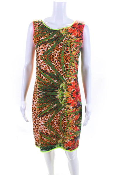 Elie Tahari Womens Cotton Animal Floral Print Zipped Sheath Dress Brown Size 8